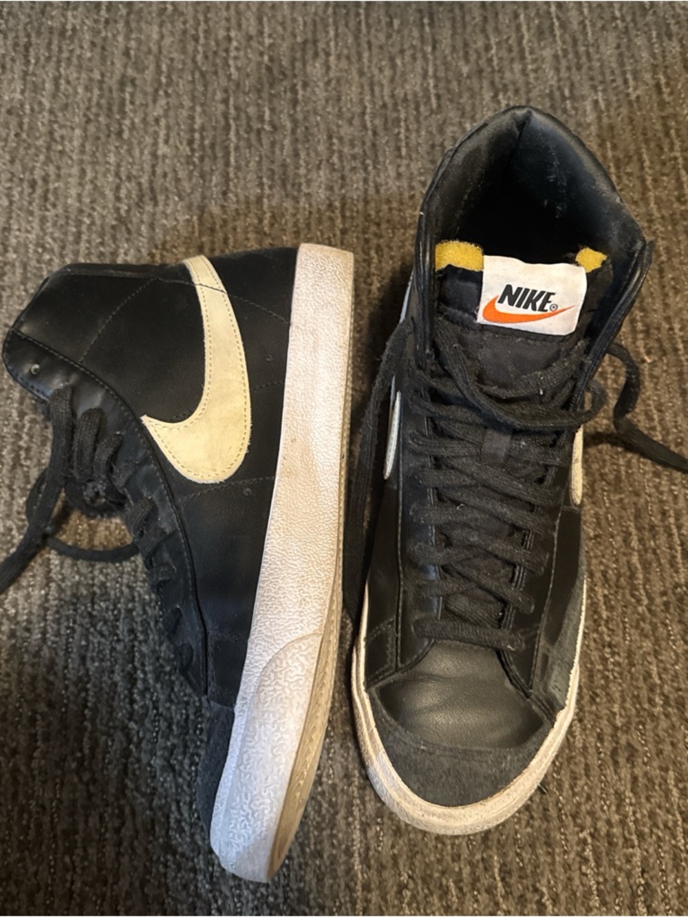 Nike blazers Black High-Top Sneakers with Cream Swoosh and White Midsole